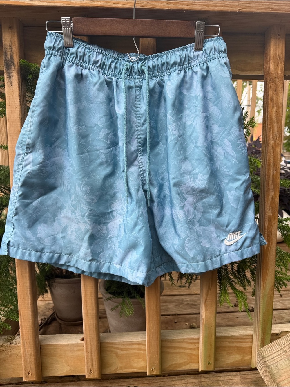 Nike Light Blue Floral Swim Trunks